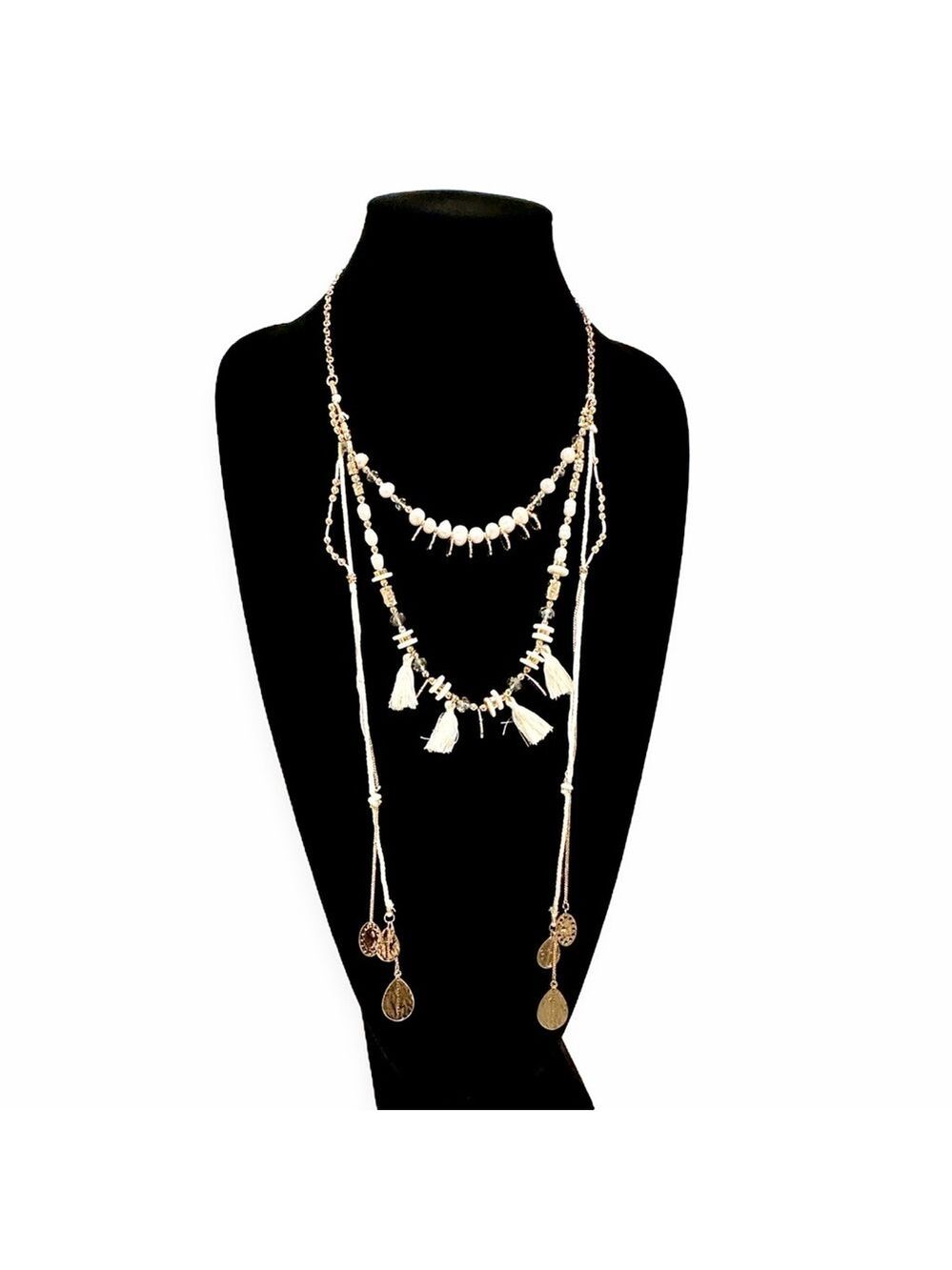 WHITE HOUSE BLACK MARKET Boho Luxe White & Gold Teardrop Layered Necklace | NWT - Picture 9 of 11